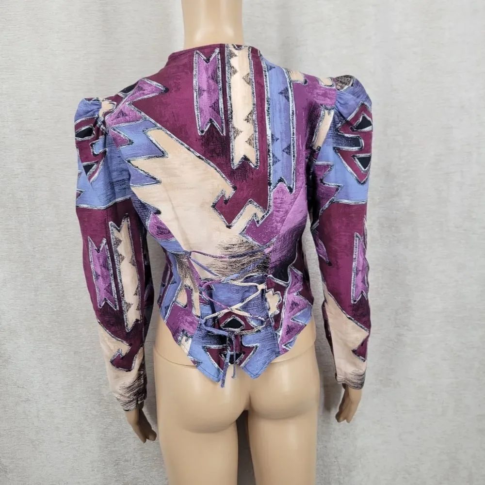 Roughrider Vintage Western Circle Skirt Set Top Puffed Sleeves Corset Back